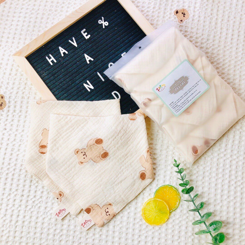 Sét 5 yếm Xô Musslin 4 lớp hãng Zeloo cho bé