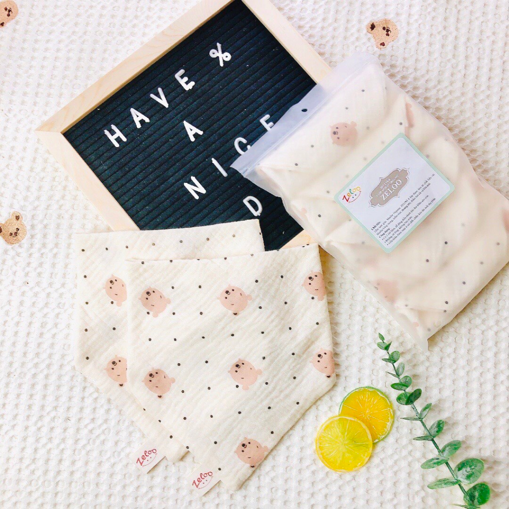 Sét 5 yếm Xô Musslin 4 lớp hãng Zeloo cho bé