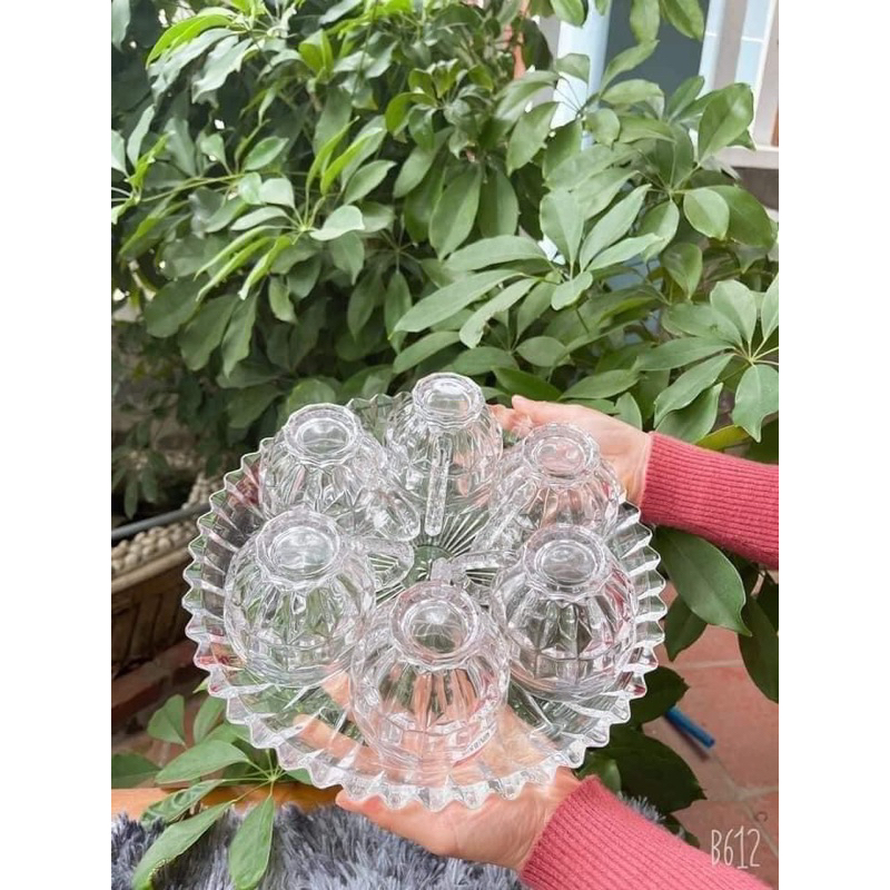 Đĩa thuỷ tinh tròn trắng hình tia 30cm loại đẹp