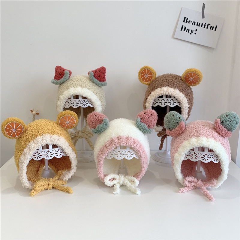 Mũ Len Cho Bé Hình Hoa Quả Có Dây Buộc 6-36 Tháng CUNCHICI M13