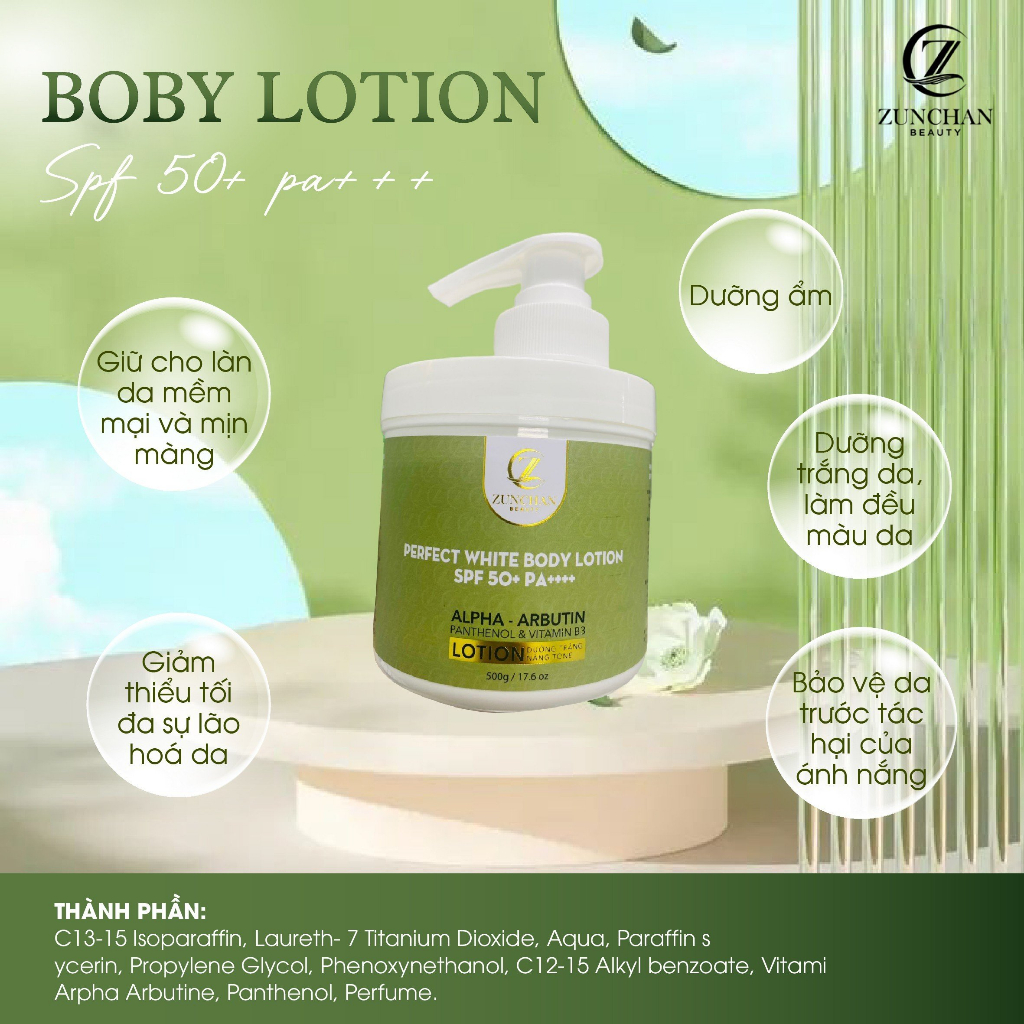 Kem make up chống nắng SPF 50+-Kem làm trắng da PERFECT WHITE BODY ZUNCHAN