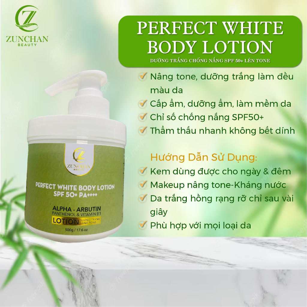 Kem make up chống nắng SPF 50+-Kem làm trắng da PERFECT WHITE BODY ZUNCHAN