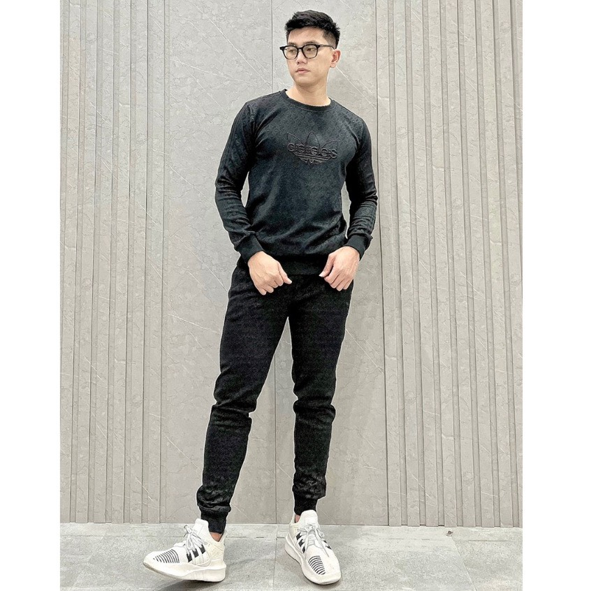 Bộ quần áo thể thao nam dài tay logo thêu Bộ đồ nam thu đông chất umi hàn co giãn 4 chiều phong cách trẻ trung thể thao