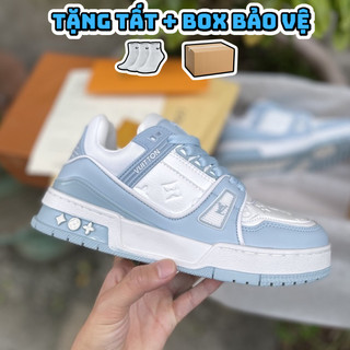 Giày sneaker nam nữ lv trainer xanh ngọc fullbox, Giày thể thao nam nữ lv xanh dương hot trend 2022