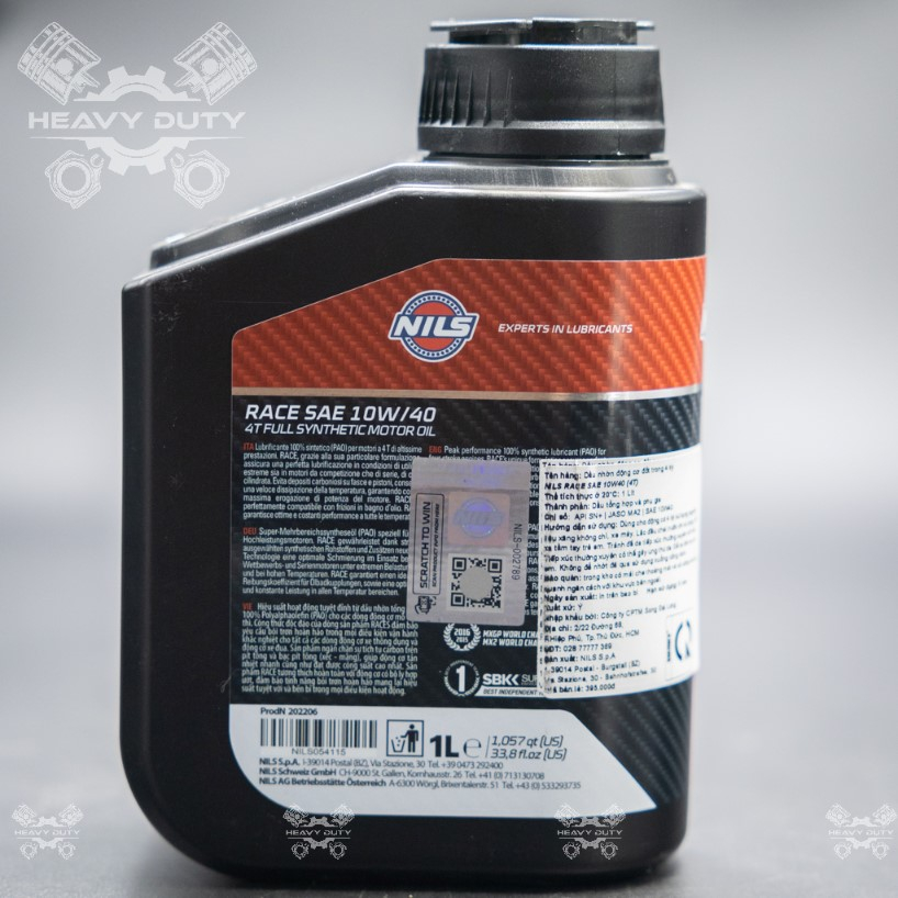 Nhớt Cao Cấp Xe Số - Tay Côn NILS RACE 4T FULL SYNTHETIC MOTOR OIL Made in Italy