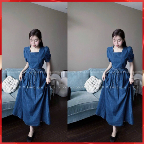 Đầm jean dáng xòe hàng quảng châu chất bò mềm siêu đẹp - Váy bò dáng dài nữ