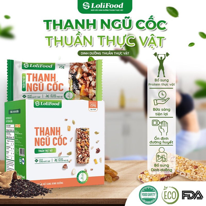 Thanh Ngũ Cốc Protein Thực Vật, LoliFood Ăn Kiêng, Giảm Cân, Eat Clean, Ăn Chay Hộp 250g 10 Thanh