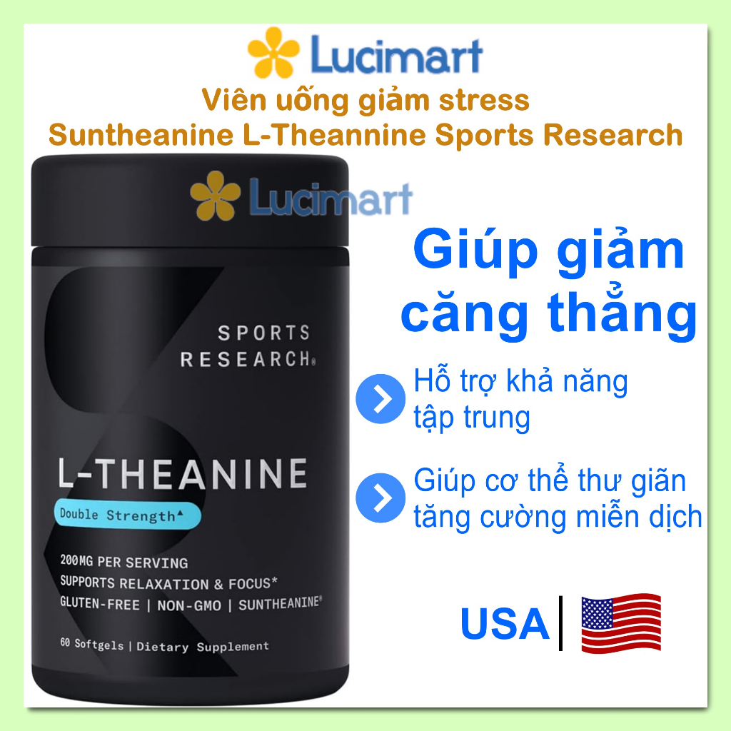 Viên uống giảm stress L-Theanine Sports Research hũ 60 viên