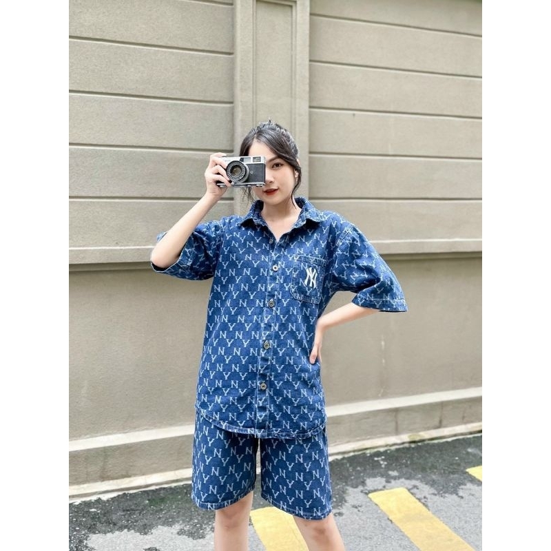 SALE set denim MIb hàng cao cấp set áo sơ mi quần sooc jean NY full tag SIZE S