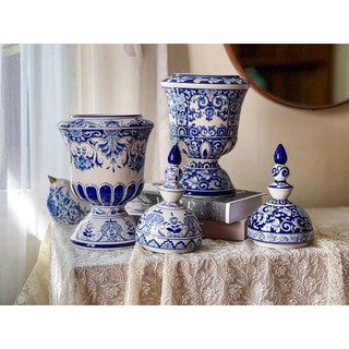 Lọ hoa gốm lam dáng ly Bát Tràng