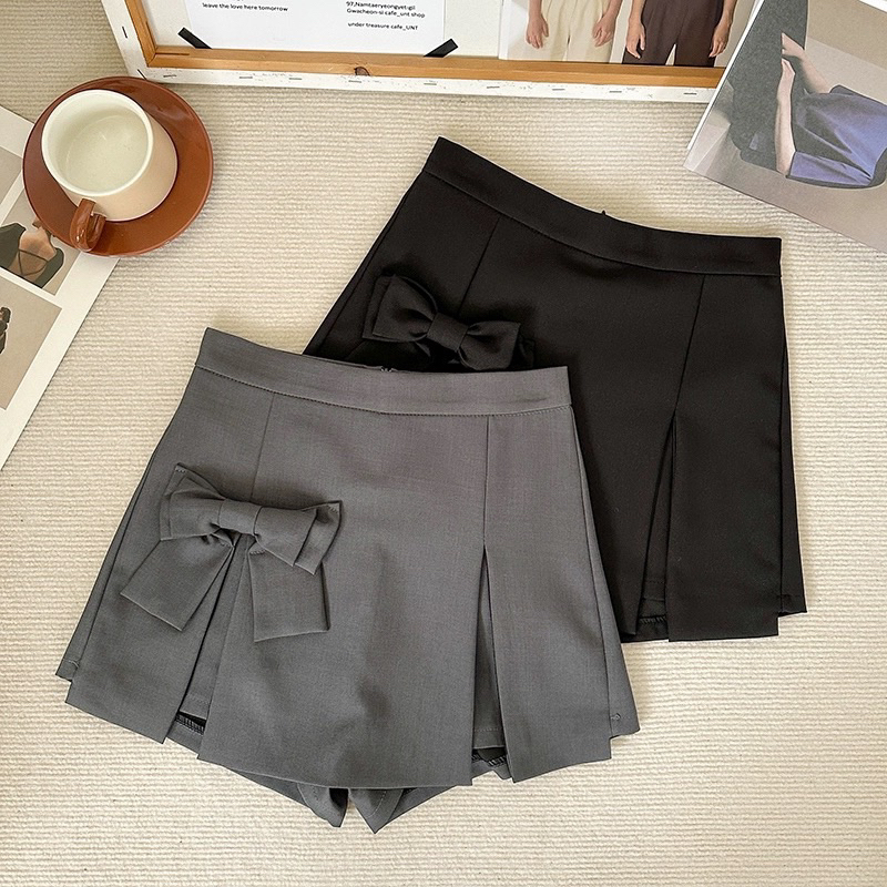 Chân váy đính nơ màu xám/đen phong cách Hàn quốc - cv40