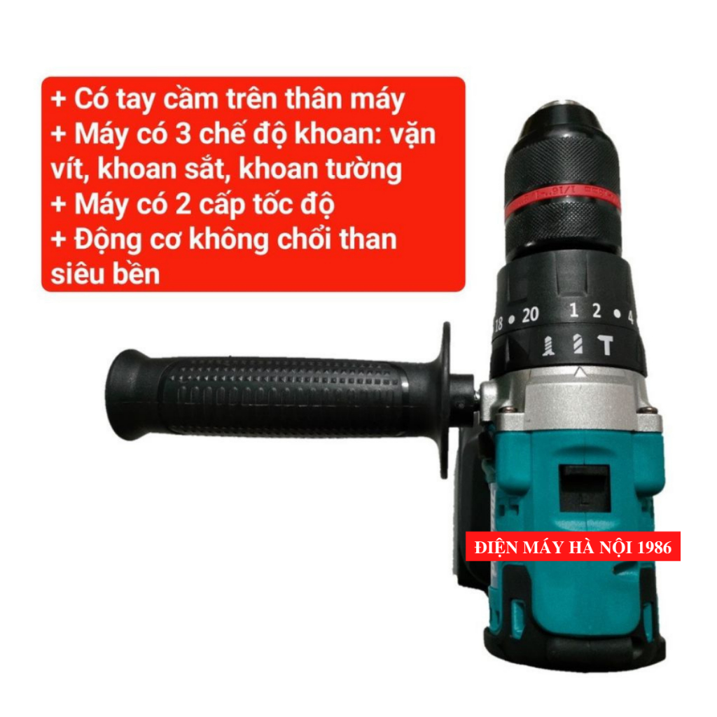 [Chính hãng] Máy Khoan Pin Makita Không chổi than - Có búa - Khoan 3 chức năng 13mm - Khoan Pin Makita 199V Tặng kèm bộ