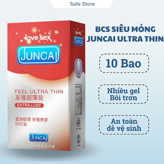 Bao cao su siêu mỏng JUNCAI Feel Ultra Thin, bcs nhiều gel bôi trơn kéo dài thời gian quan hệ 1 hộp 10 bao