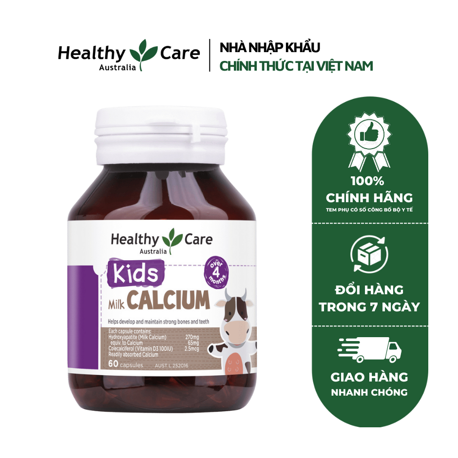 Viên Uống Canxi sữa Milk Calcium Healthycare Cho Bé 60 viên- Bổ sung Canxi