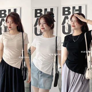Áo thun rút eo vạt chéo cổ tròn sunny thiết kế xẻ tà phong cách cá tính