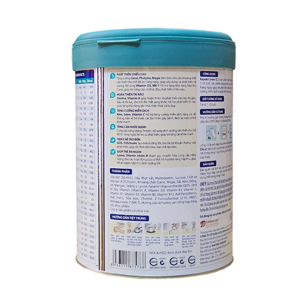 Sữa Bột Kayoko Grow IQ 900g Phất triển chiều cao và trí não.