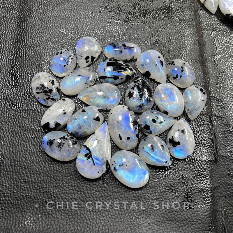Mặt đá mặt trăng Moonstone cộng sinh black tour sưu tầm, làm handmade
