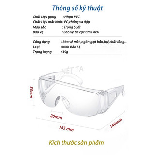 [D078] Kính bảo hộ trắng trong an toàn tuyệt đối có khe thoáng khí