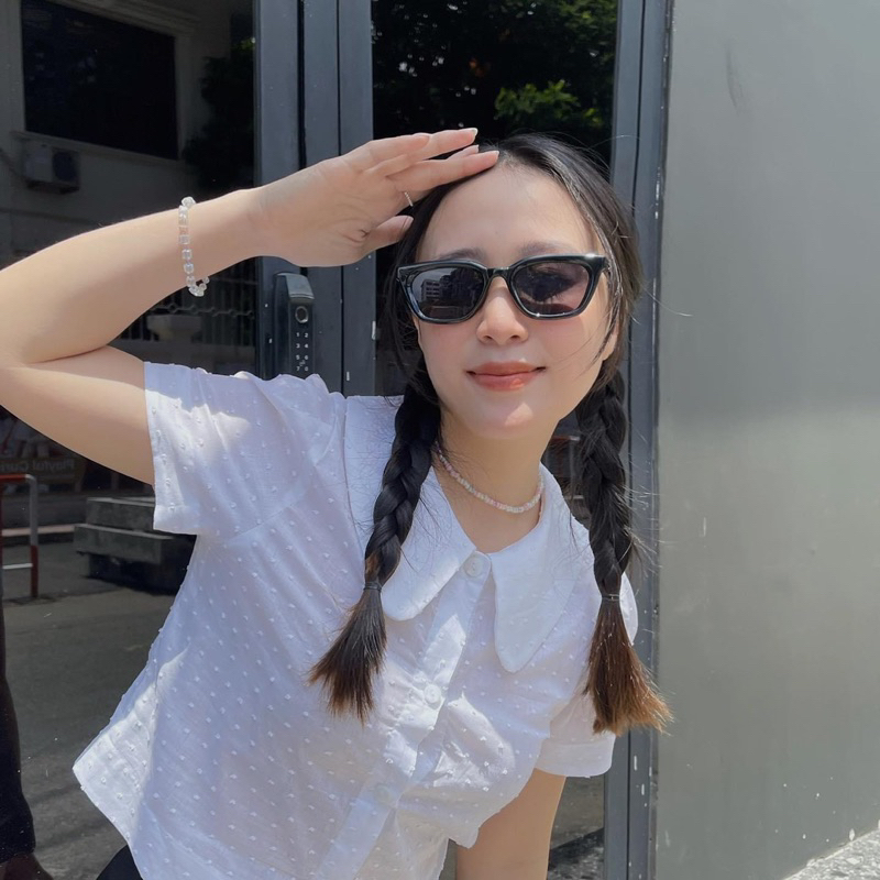 Kính mát nhựa vuông nhỏ retro GM chân : 2 ô kim loại 19339