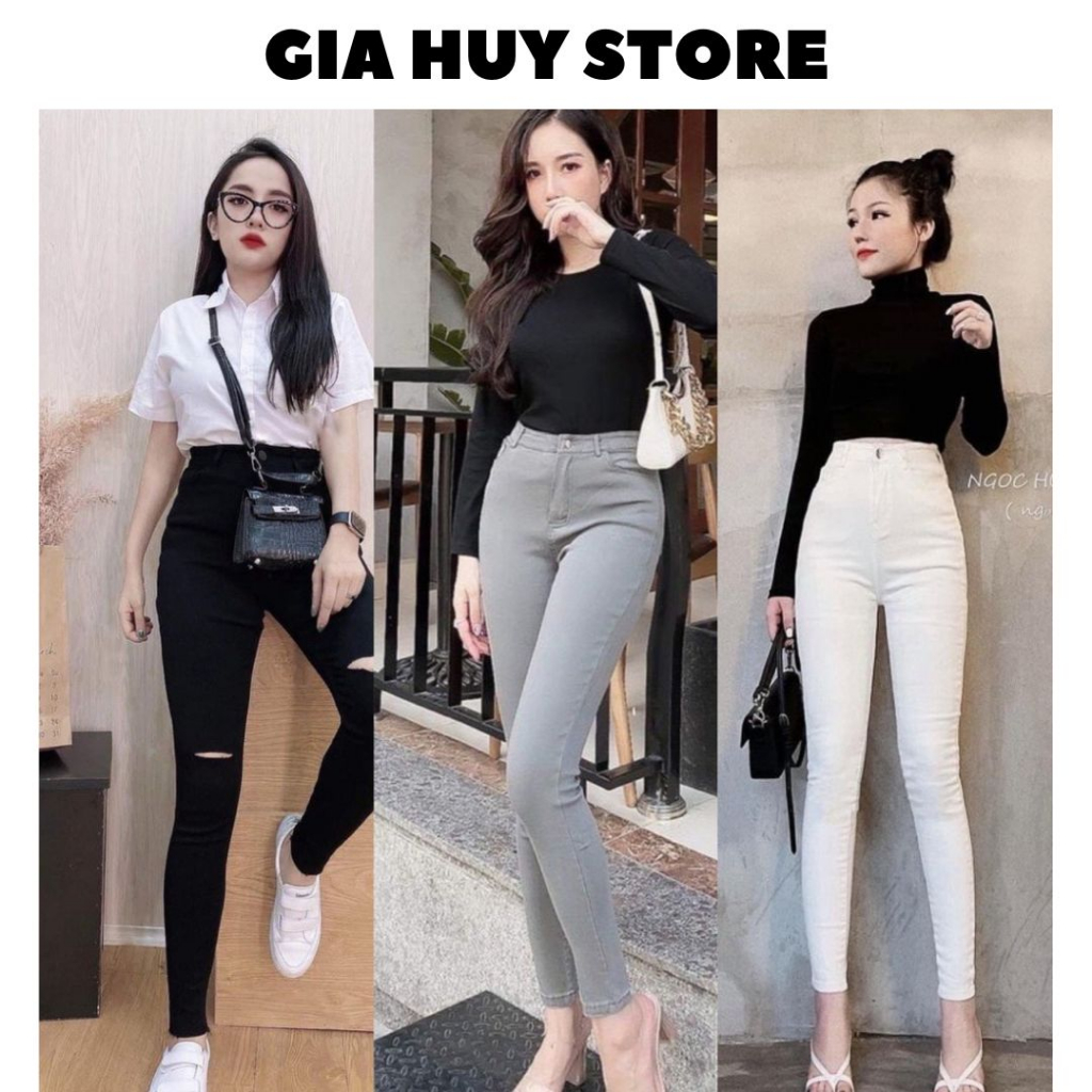 Quần jean nữ lưng cao co giãn chất bò giấy nữ vải skinny cực hack dáng