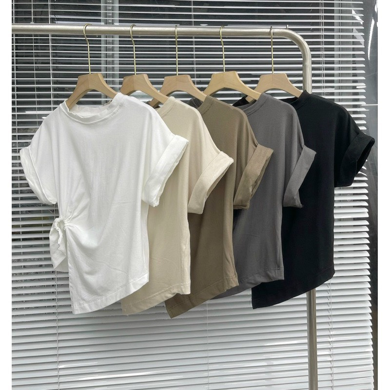 Áo thun trơn tay hến cài móc bên hông tiểu thư tôn dáng MSP LACO143