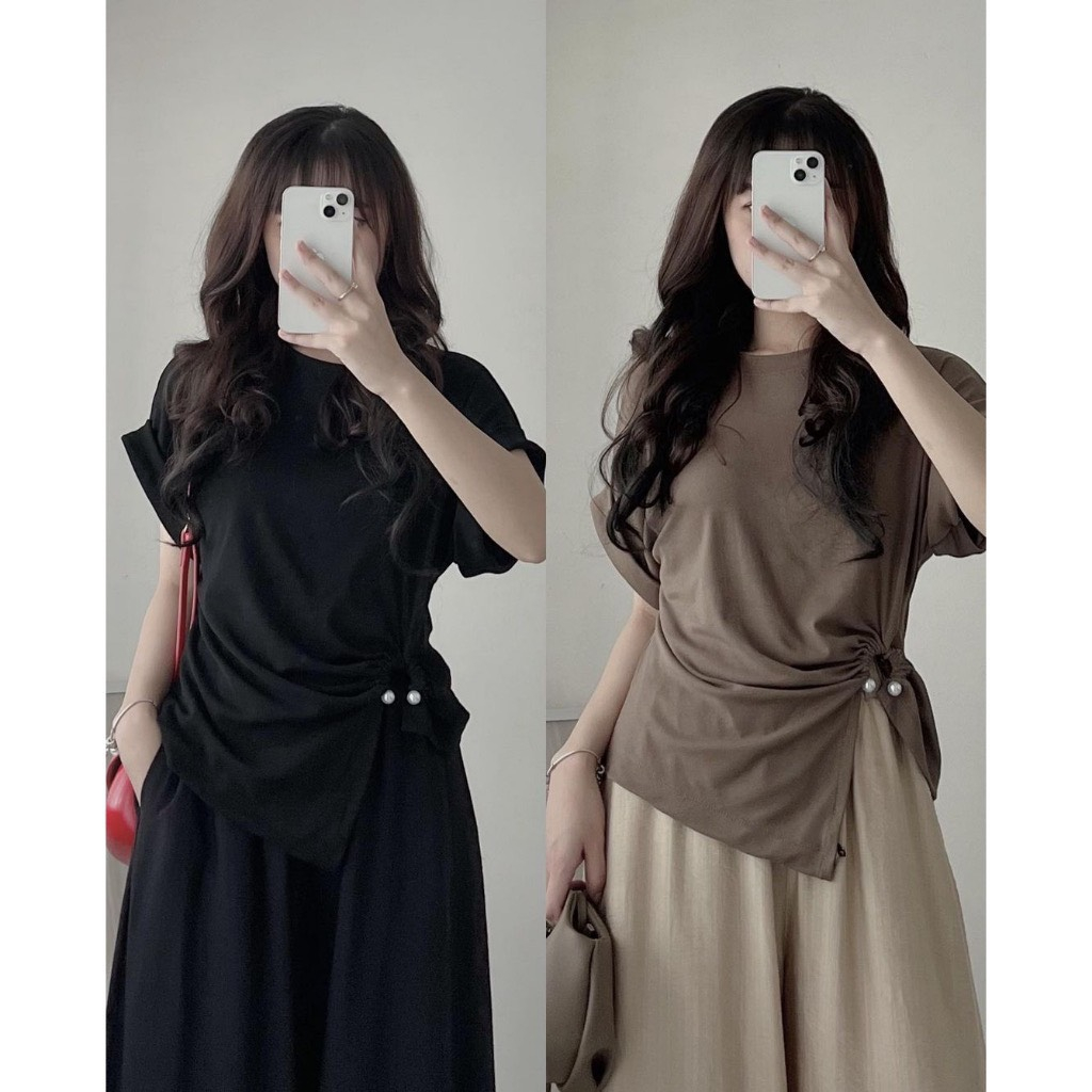 Áo thun trơn tay hến cài móc bên hông tiểu thư tôn dáng MSP LACO143