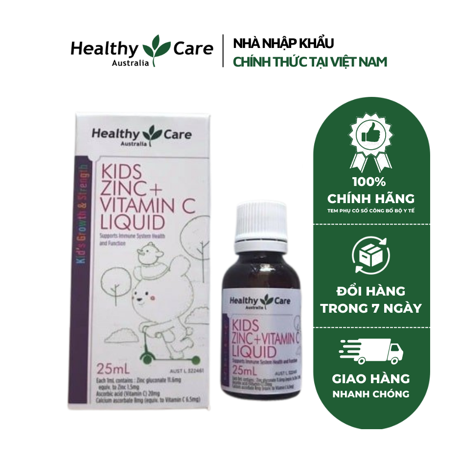 Kẽm Nước Healthy Care Kids Zin C + Vitamin C Liquid 25ml Cho Bé - Tăng Sức Đề Kháng, Giúp Bé Ăn Ngon, Ngủ Ngon
