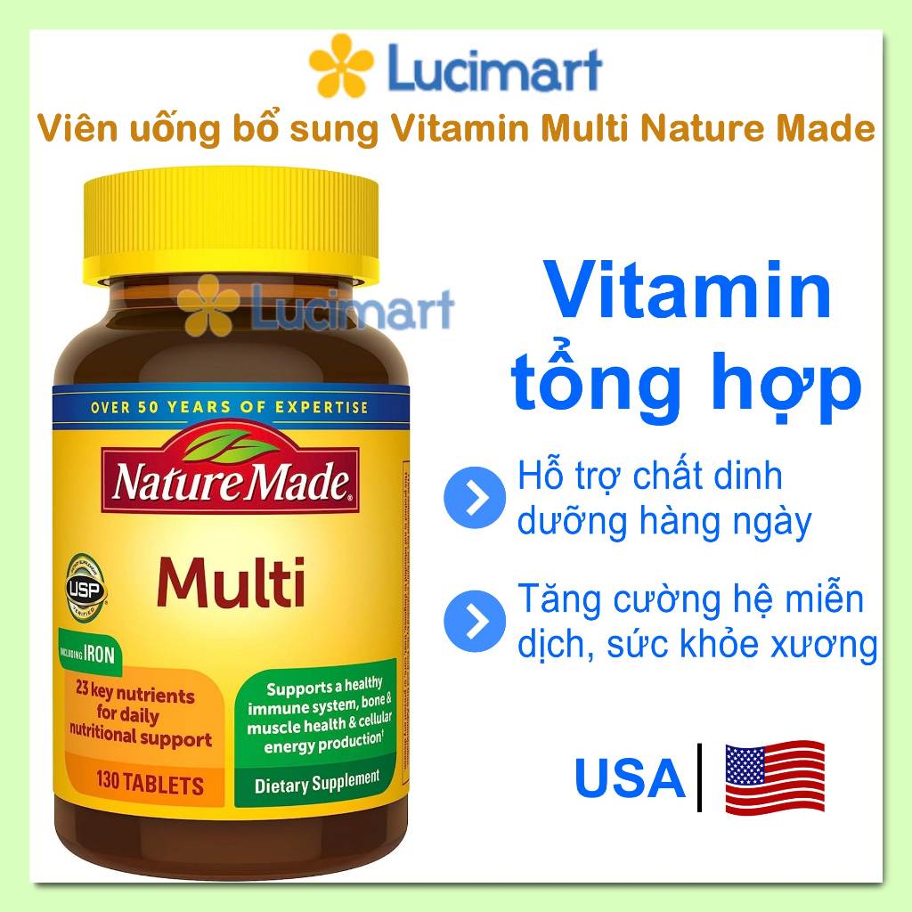 Vitamin tổng hợp MultiVitamin Multi Nature Made, hũ 130 viên [Hàng Mỹ]