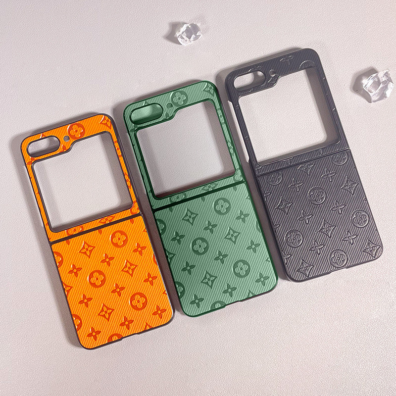 Ốp da Samsung Z Flip 3 Z Flip4 LV sang chảnh cam hồng kem dây xách nhiều kiểu Z Flip3/ Z Flip4