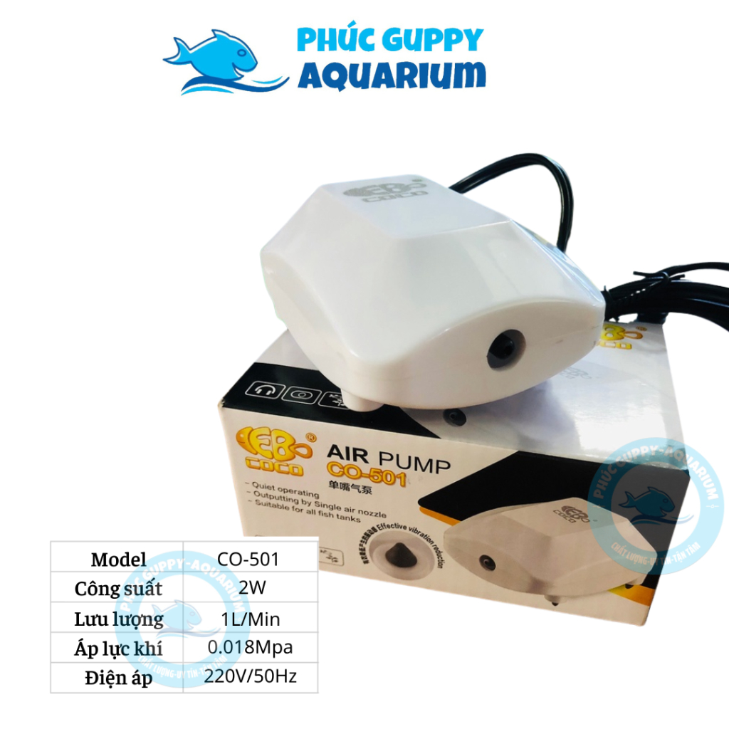 Máy Sủi Oxy 1 Vòi Siêu Êm COCO CO-501 (2W-1L/Min) | Máy Sủi Khí Cho Bể Cá