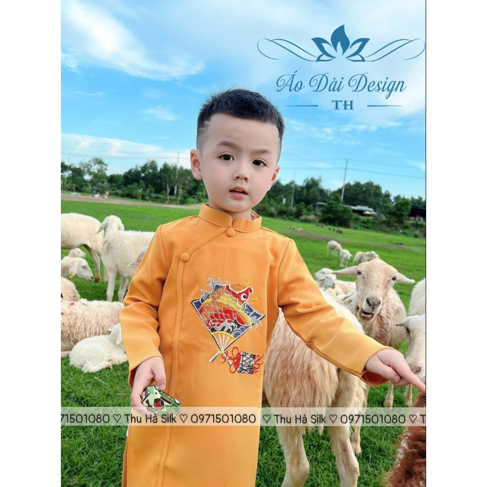Áo dài cách tân bé trai  - vải vintex - họa tiết thêu cao cấp - 3 màu - Áo Dài An Nhiên - AN15