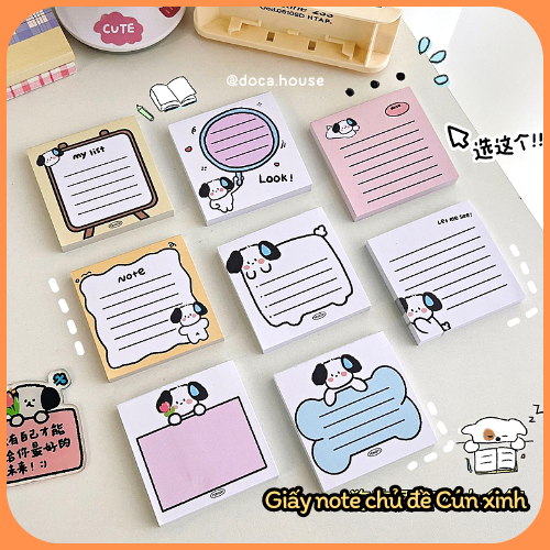 Giấy Ghi Chú, Giấy Note Vuông Họa Tiết Cún Xinh Dễ Thương Không Keo Dính Có Thể Xé Được Dành Cho Học Sinh Sinh Viên