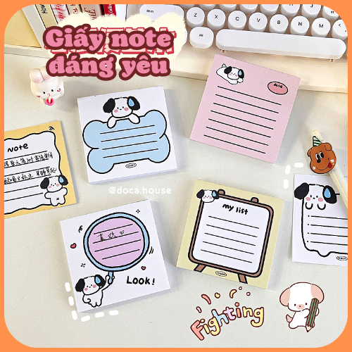 Giấy Ghi Chú, Giấy Note Vuông Họa Tiết Cún Xinh Dễ Thương Không Keo Dính Có Thể Xé Được Dành Cho Học Sinh Sinh Viên