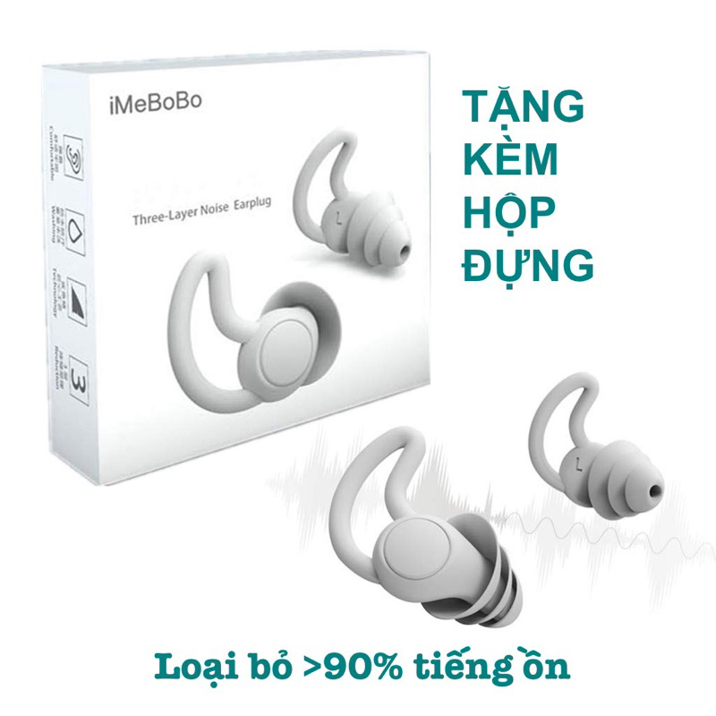 Nhét tai chống ồn 3 lớp Silicon iMeBoBo Loại bỏ 90% tiếng ồn Ngăn nước vô tai khi bơi lội