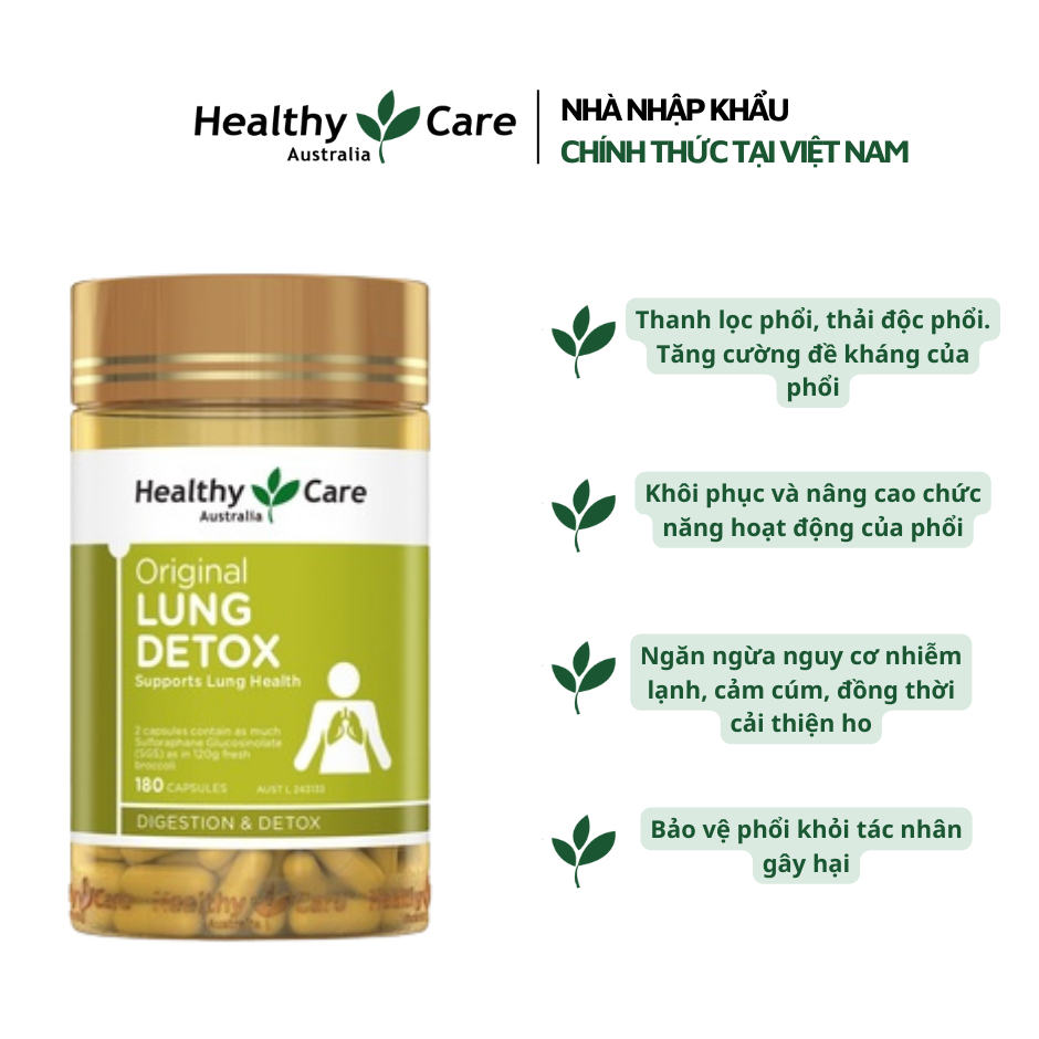 Viên Uống Thải Độc Phổi Healthy Care Lung Detox 180 viên