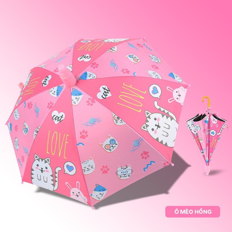 Dù Che Mưa Hoạ Tiết Hoạt Hình Dễ Thương, Ô Che Nắng Cán Dài Cho Bé