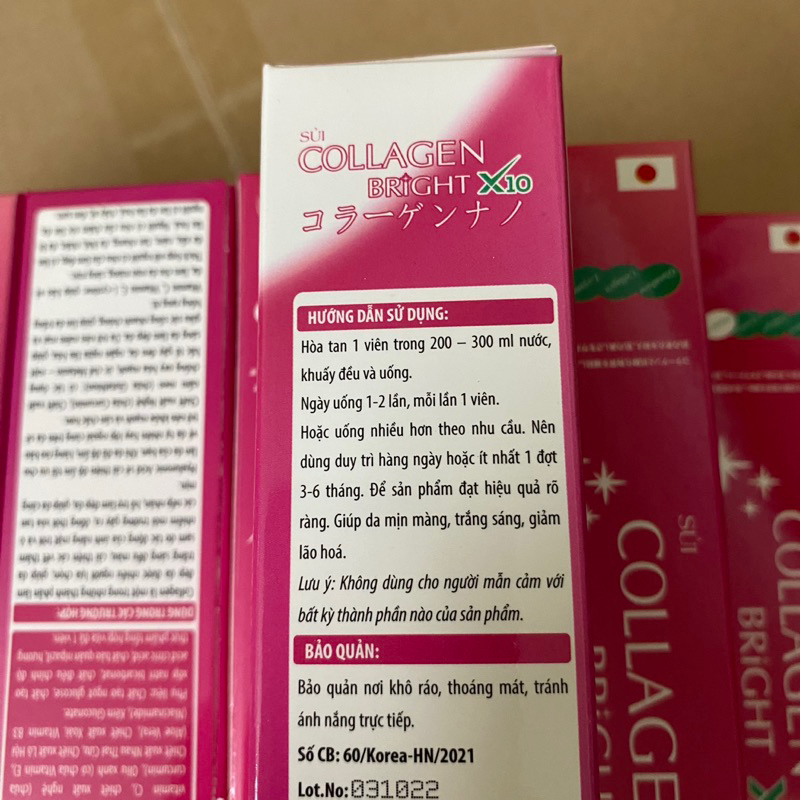 Viên sủi COLLAGEN BRIGHT X10 giúp làm sáng trắng da cấp tốc hết nám tàn nhang chiết xuất từ Collagen cá tuyết