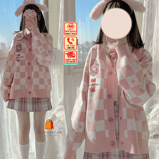 Áo Len Dệt Kim Tay Dài Cổ V Dáng Rộng Thời Trang Nữ, Áo Cardigan Karo Thêu Thỏ Phong Cách Lolita Phù Hợp Mọi Người Cạm