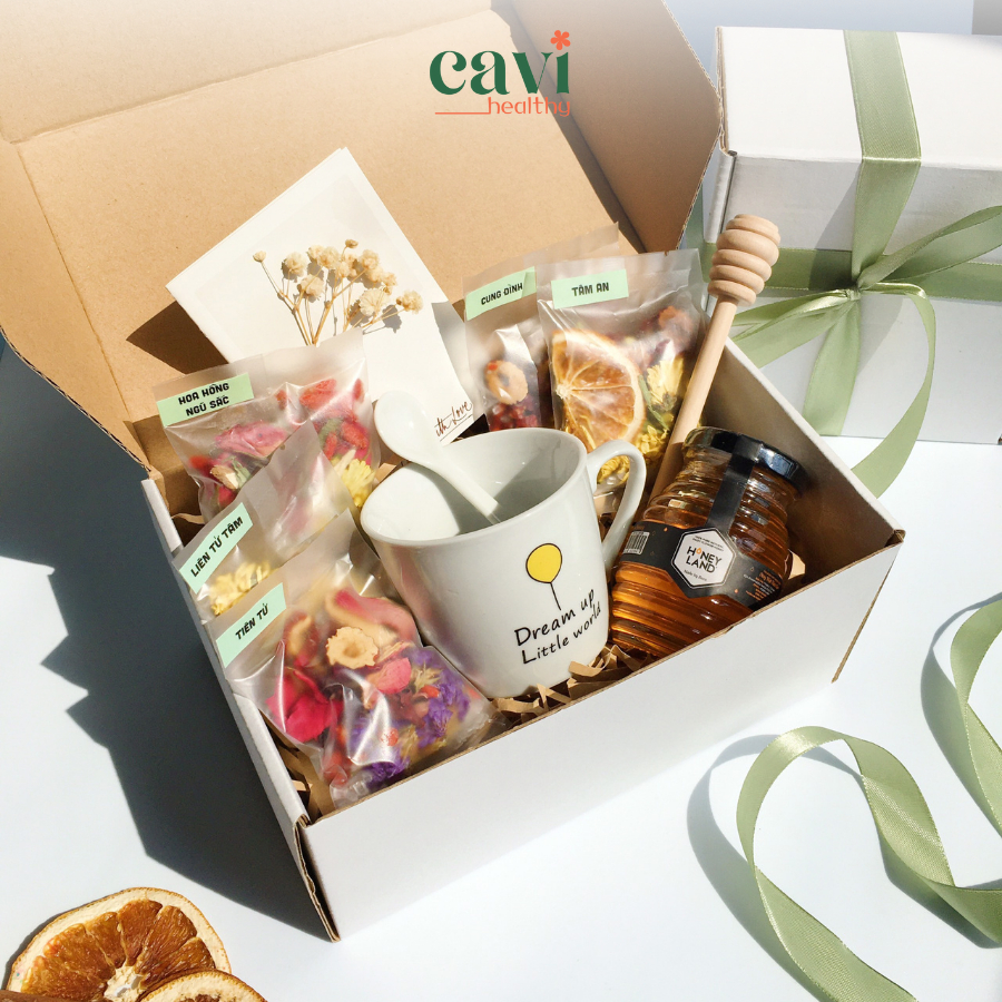 Set Quà Ly Sứ và Trà Hoa Thảo Mộc, Mật Ong, Quà Tặng Sức Khỏe Dịp 20/11, The Chill Box
