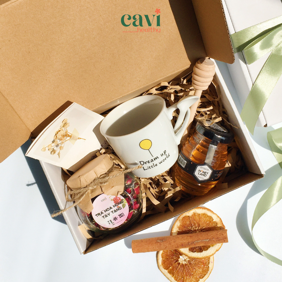 Set Quà Ly Sứ và Trà Hoa Thảo Mộc, Mật Ong, Quà Tặng Sức Khỏe Dịp 20/11, The Chill Box
