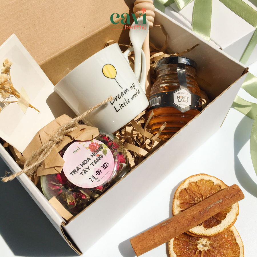 Set Quà Ly Sứ và Trà Hoa Thảo Mộc, Mật Ong, Quà Tặng Sức Khỏe Dịp 20/11, The Chill Box