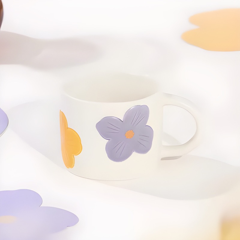 Cốc Sứ Mug 10OZ  Ceramic Emboss Big Flower 2023