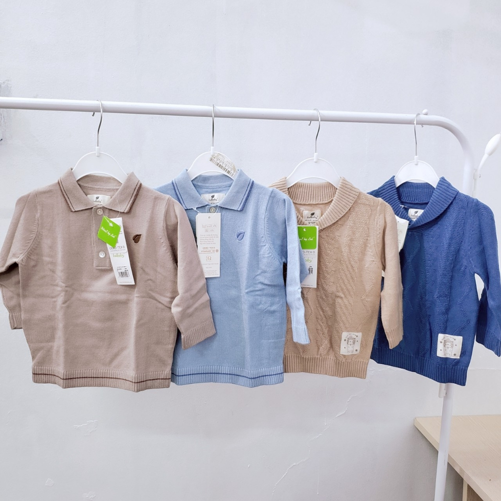 Áo len thu đông dài tay cổ tròn chui Lullaby mẫu 2022 xả hàng len đẹp mềm mại cho bé trai bé gái 12 tháng - 4 tuổi
