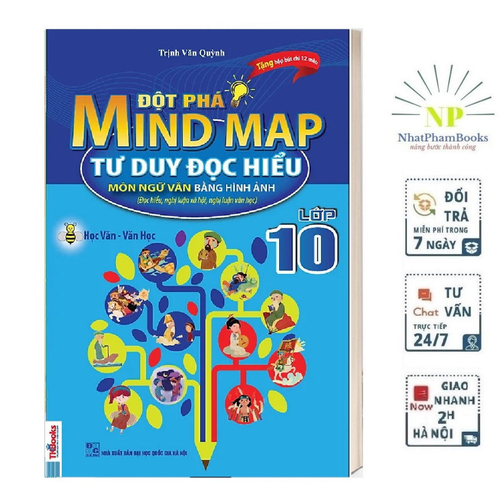 Sách - Đột Phá Mindmap - Tư Duy Đọc Hiểu Môn Ngữ Văn Bằng Hình Ảnh Lớp 10-Tác giả: Trịnh Văn Quỳnh(Tặng Bút Chì 12 Màu)