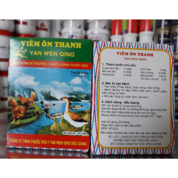 VIÊM ÔN THANH Cho Gà Viêm Họng, Viêm Phế Quản, Sốt Cao, Tiêu Chảy, Dùng Được Cho Gà, Vịt, Chim -  Vỉ 24 Viên