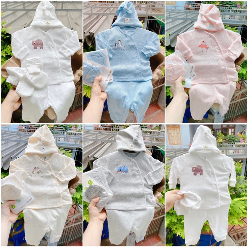 Lullaby KÈM PHỤ KIỆN- Bộ quần áo sơ sinh dài tay Thu Đông chất liệu nỉ thông hơi mềm mịn cho bé trai, bé gái