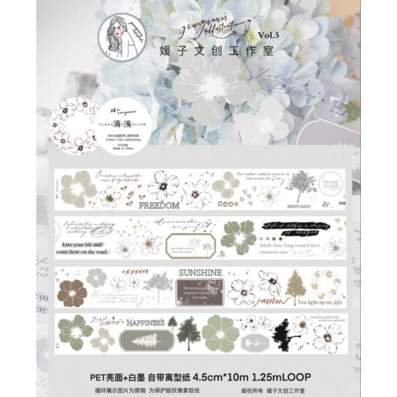 Krisna.room ♡ Jenny studio- Chu kì 125cm cuộn băng dán PET tape hoa và câu chữ