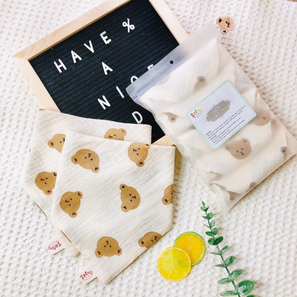 Sét 5 yếm Xô Musslin 4 lớp hãng Zeloo cho bé