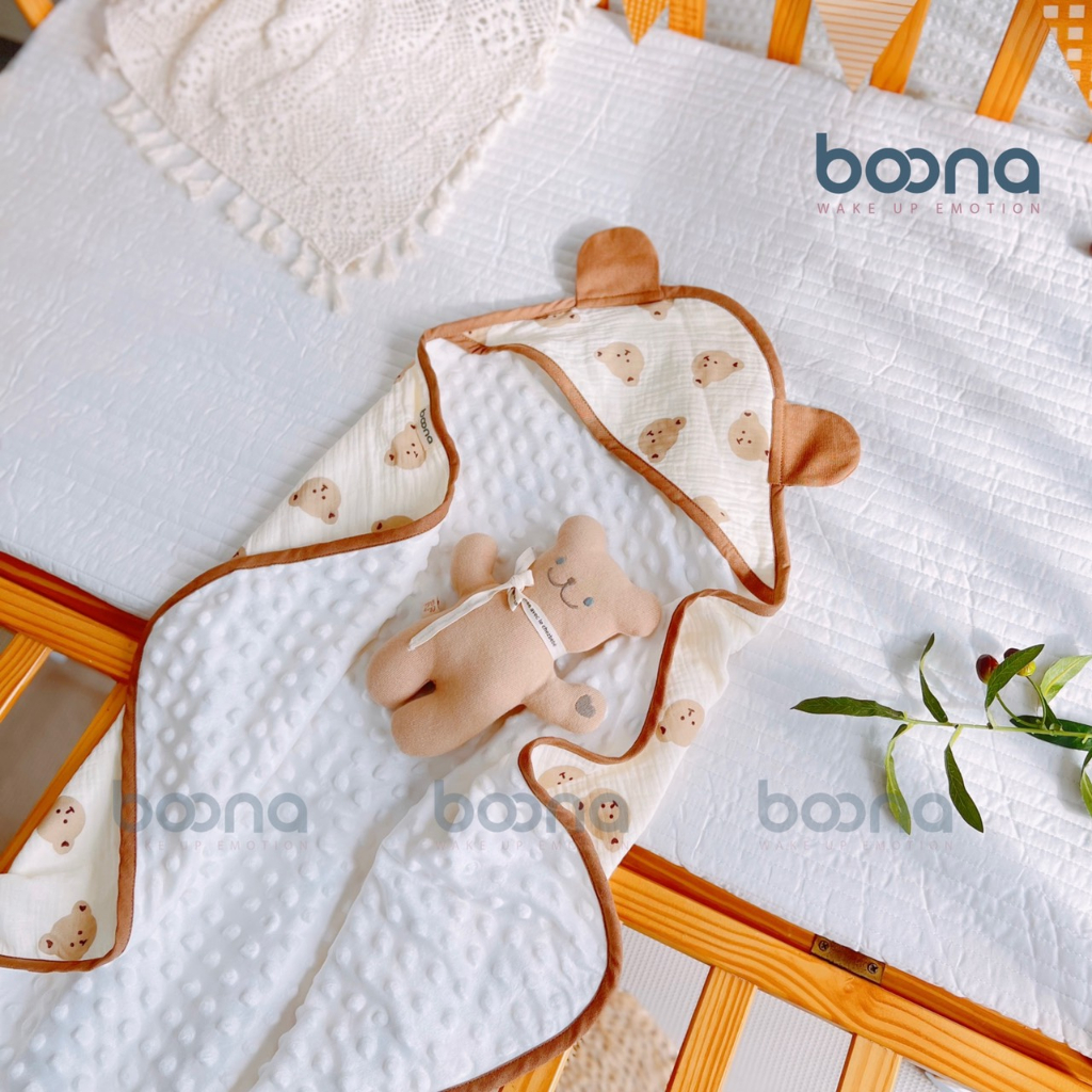 Ủ choàng Xô musslin kết hợp nhung hạt đậu Boona cao cấp cho bé yêu