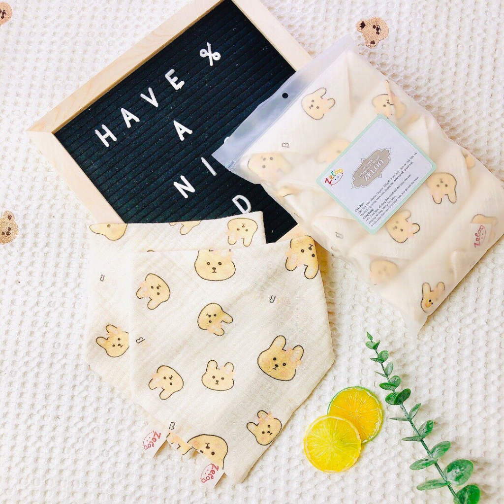 Sét 5 yếm Xô Musslin 4 lớp hãng Zeloo cho bé